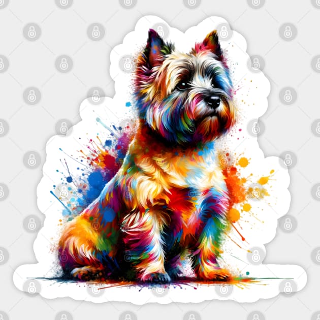 Vibrant Abstract Splash Cairn Terrier Sitting Art Sticker by ArtRUs